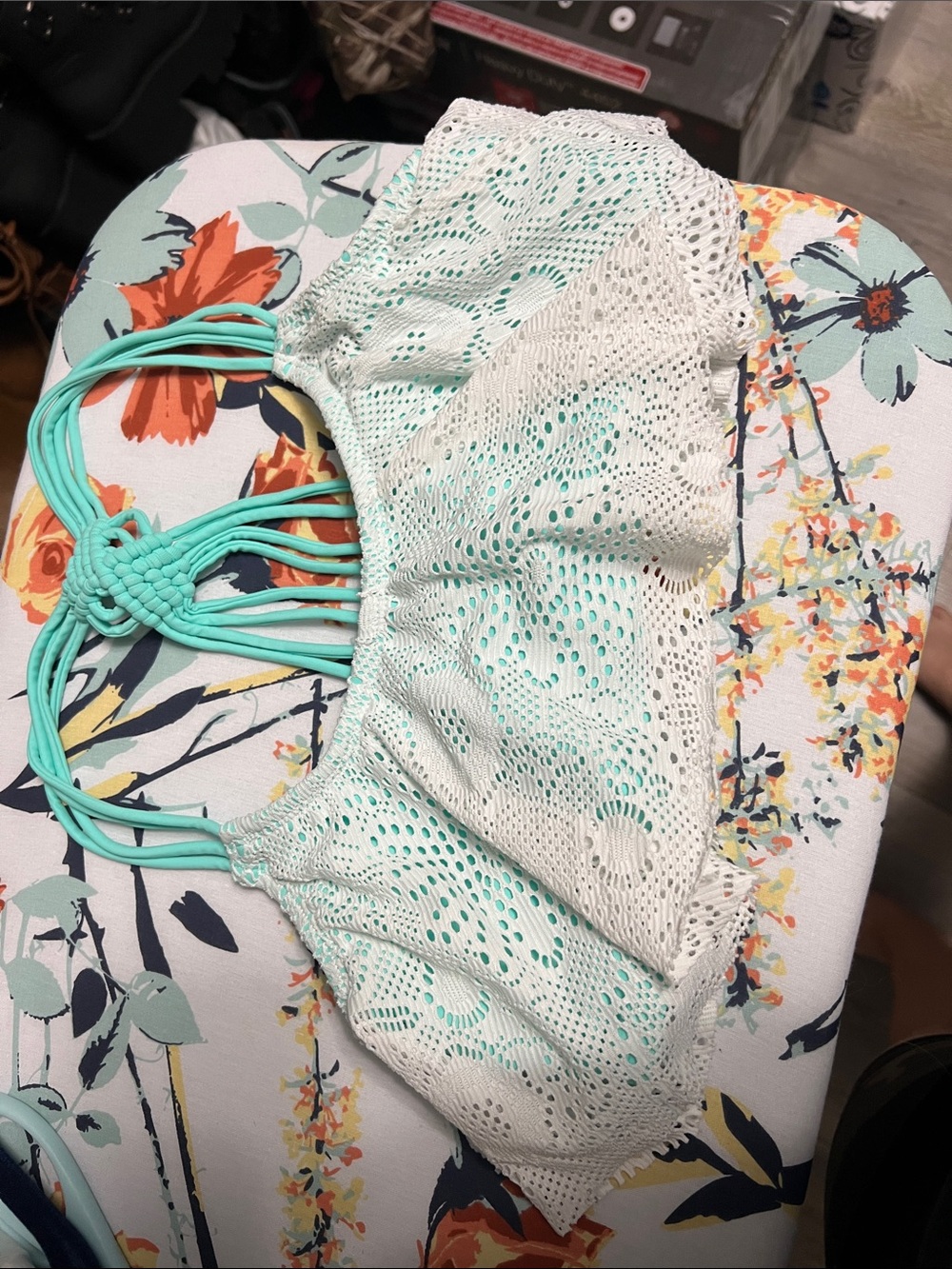 Trillium Aqua Crochet-Trim Bikini Top
